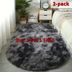 2 Piece Set Nordic Style Oval Long Rug, Bedroom Balcony Carpet, Living Room Full Spread, Simple Long Hair Floor Mat