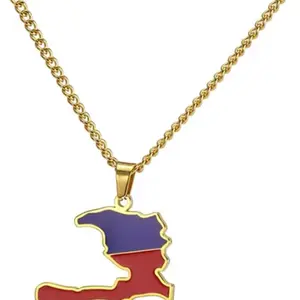 Haiti Flag Necklace  | Gold Chain Map Pendant (Haitian Pride Jewelry)