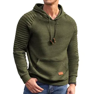 Mens Hoodies Pullover Casaul Long Sleeve Drawstring Waffle Knit Hooded Sweatshirt with Kanga Pocket