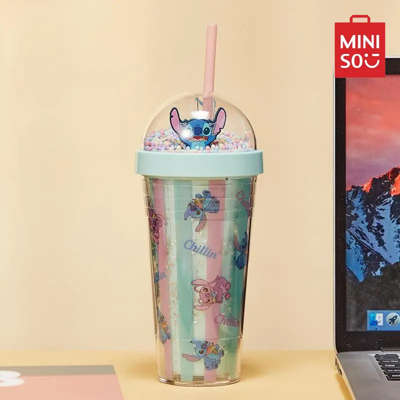 [Holiday Haul]  Disney Lio & Stitch Series Bubble Lid Straw Plastic Bottle 420mL/14.2oz Stitch Water Bottle Drinking Cup Drinking Bottle With Straw Birthday Gift Children's Day Gift,cozyvibes#Summervibes