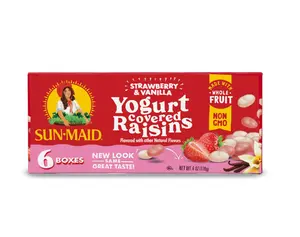 Sun-Maid Strawberry & Vanilla Yogurt Coated Raisins - (6 Pack) 1 oz Snack-Size Box - Yogurt Covered Dried Fruit for Lunches and Back to School Snacks