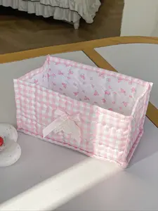 Cute Bow Heart Pattern Storage Basket, Desk Organizer, Bedroom & Living Room Decor, Multi-Purpose Large Capacity Beauty & Home Gift