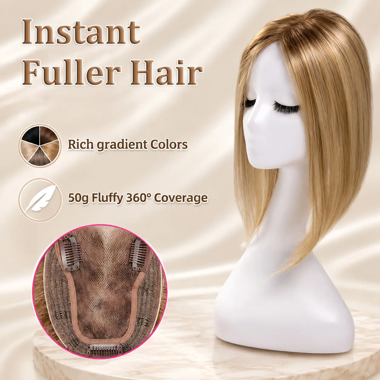 EC WIGS Women's 50g Volumizing Synthetic Hair Topper - Half Wig Style, 14in Straight Hairpiece, 4x4.8in Hand-Knotted Lace Base, 3D 360° Coverage, Breathable Daily Grey Root Cover