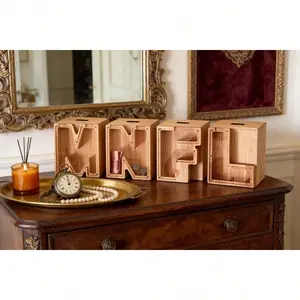 Wooden Letter Piggy Bank for Kids Boys Girls Large 26 Alphabet Large-Capacity Transparent Wooden Alphabet Money Bank Personalized Custom Name Transparent Saving Coin Bank, Perfect Christmas,Birthday Gift for kids Adults and Home Decoration