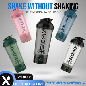 Velomix Electric Protein Shaker Bottle 24 oz USB-C Rechargeable Leak-Proof Cup with 80 Mixes per Charge & Easy Clean Design for Shakes and Smoothies Durable BPA-Free PP/PE Plastic