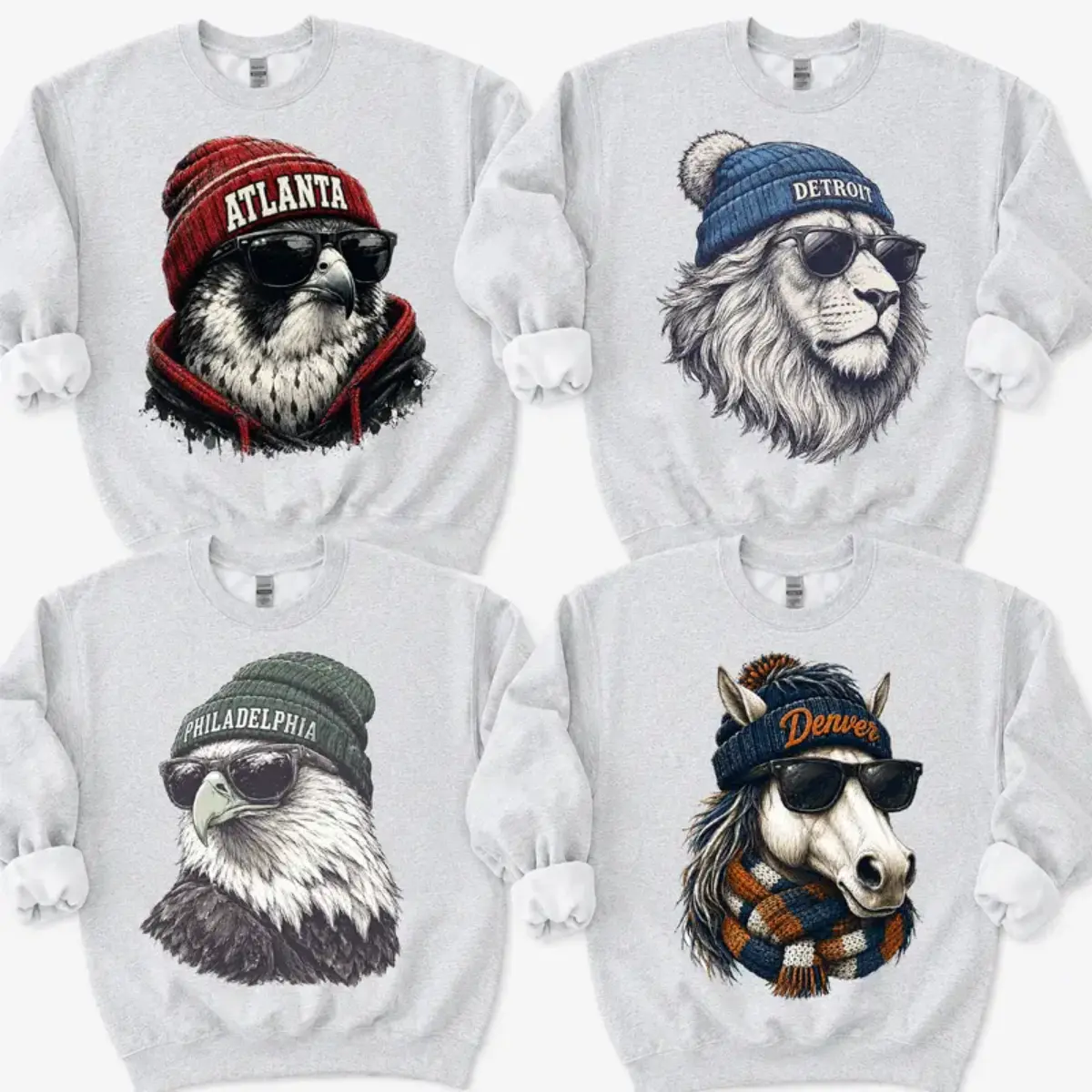 Vintage City Mascot Sweatshirt Retro Animal Team Pullovers Sublimation Print Long Sleeve Crewneck Menswear Soft Cozy All-Season Game Day Fan Apparel, Top Menswear Streetwear Casual