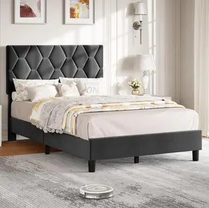 Grey Twin-XL Upholstered Diamond Tufted Headboard Platform Bed Frame, Heavy-Duty with Strong Wood Slats and Legs, No Box Spring Needed, Noise-Free, Easy Setup & Assembly