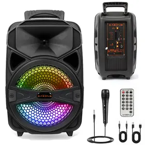 Portable 8inch Bluetooth Speaker Wireless Party Sound System Rechargeable With Remote FM LED USB Microphone