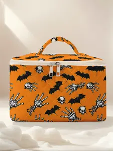 Bat Skull Print Travel Makeup Bag, Portable Cosmetic Organizer, Large Capacity Toiletry Storage Box, Cute Fashionable Design