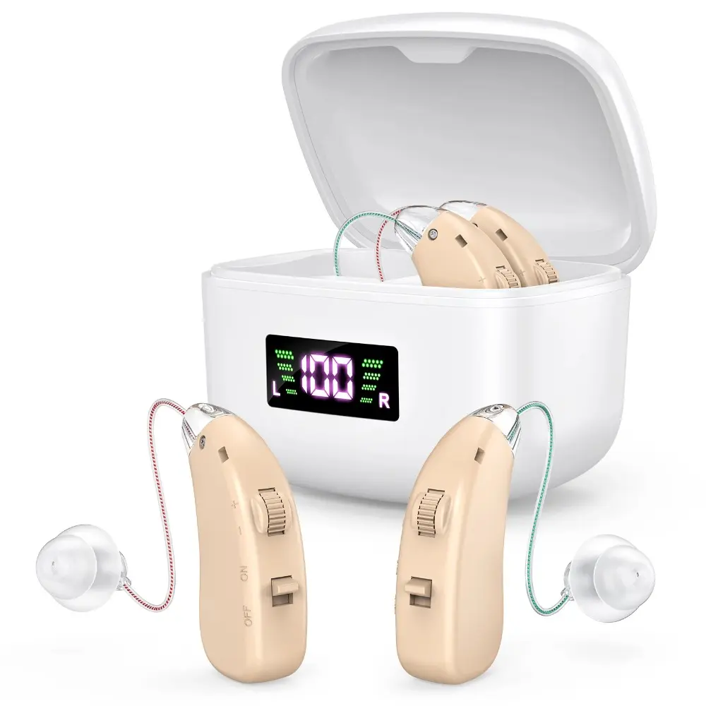 Digital Hearing Aid for Elderly Rechargeable Sound Amplifier, Adjustable Volume Portable Charging Case Clear Sound Enhancement, Viral Must-have Elderly Care Electronic Accessory, Lightweight Discreet Daily Wear Hearing Device