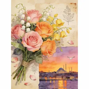 1 Set Diamond Painting Bouquet Card DIY Sticker Art, Sunset Landscape Mosaic, Home Decor, Diamond Cross Stitch Kit