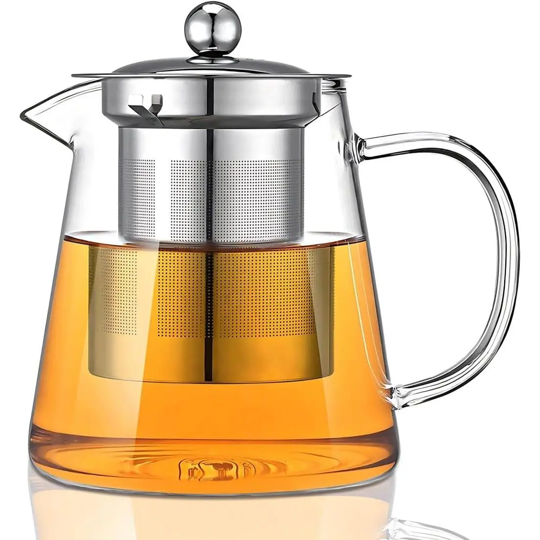 550ML Transparent Borosilicate Glass Teapot with Removable Steel Infuser for Loose Leaf Tea, Wide Mouth Stovetop Tea Maker for Party, Camping