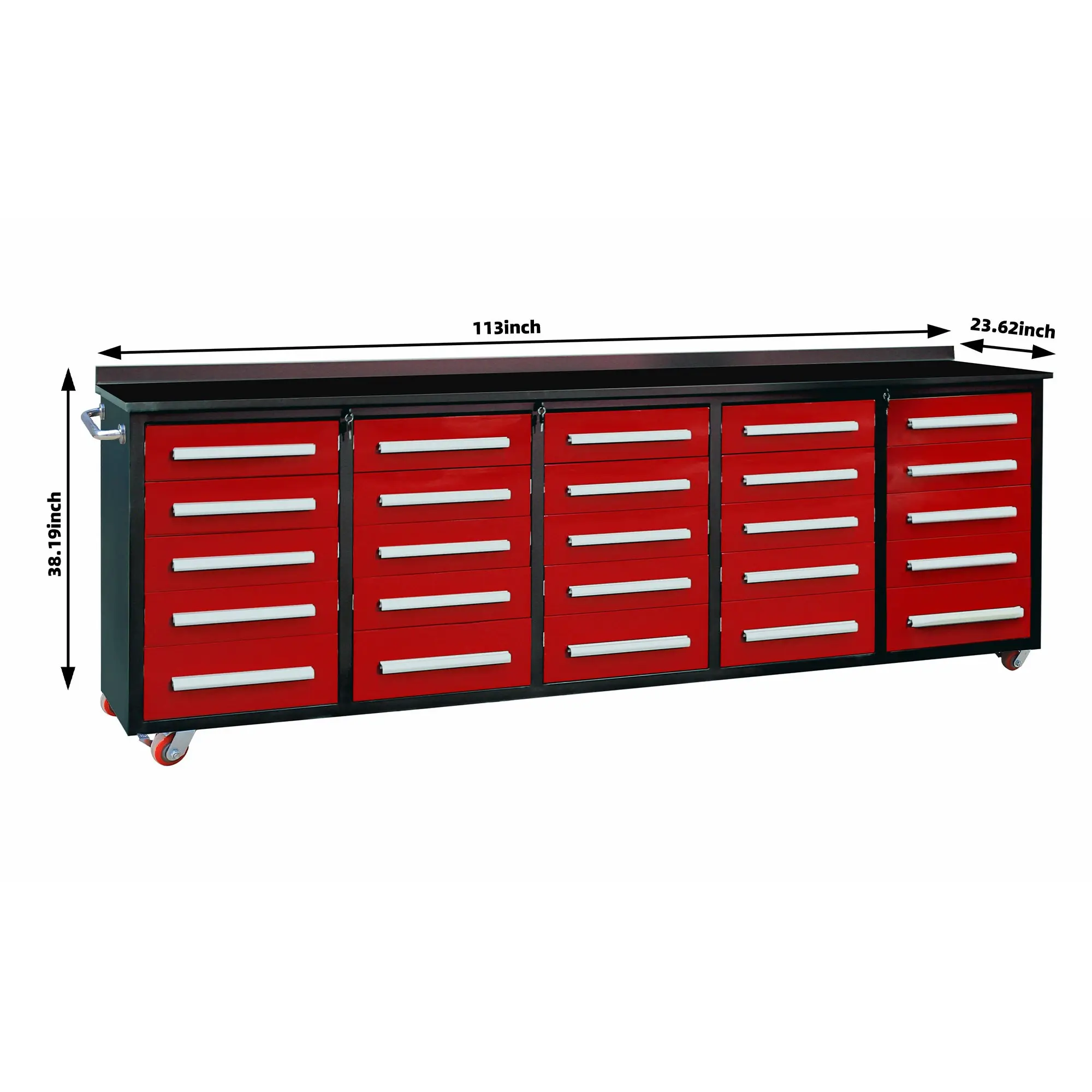 10ft Workbench with Storage Drawers (25 Drawers)