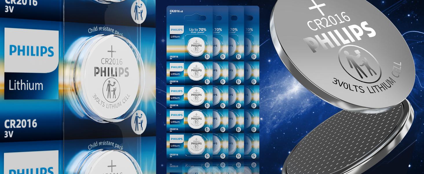 Philips CR2016 3V Lithium Coin Battery (5-Pack) - CR2016 Battery for Slim Remotes, Electronic Tags, Mini Devices