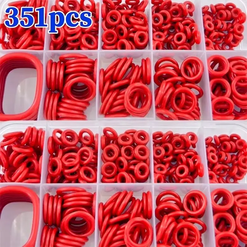 Silicone Rubber O-Ring Assortment Kit 351 Pieces, 10 Sizes Metric Industrial Vmq Sealing Gasket Set, Non-Sponge Rubber