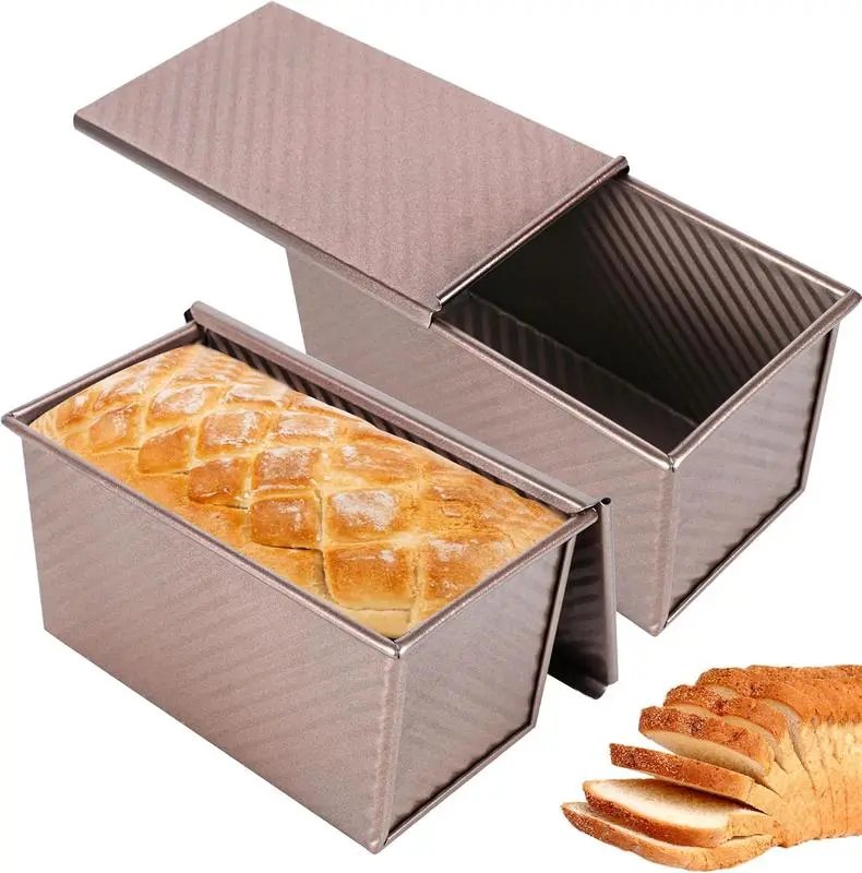2-Pack Non-Stick Sturdy Steel Pullman Pan Set with Lids - 1 lb Capacity, Oven-Safe Bakeware for Meal Prep & Housewarming, Easy-Release Tins for Perfect Pullman Bread Shape, Heavy-Duty Food Storage Dishes