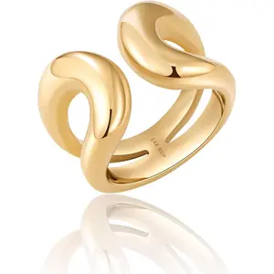Gold Chunky Bands Ring 14K Real Gold Plated Open Statement Rings for Women and Men Double Layer High Polish Stackable Thick Ring Size 5 to 10