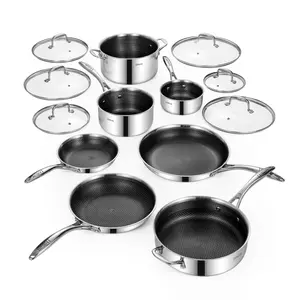 【Summerwins】DELUXE 13-Piece Hybrid Ceramic Nonstick Cookware Set, Stainless Steel Pots and Pans Set