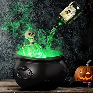 Halloween Witch Cauldron Decor with Magic Floating Potion Bottles Aromatherapy Diffuser Smoke Machine Indoor Festival Decoration