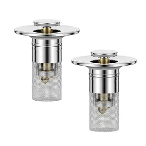 Bathroom Sink Stopper Hair Catcher, Pop-up Sink Drain Strainer with Removable Stainless Steel Strainer Basket Hair Catcher, Bathroom Sinks Strainer for Bathrooms Sink Stopper Replacement (2 PCS)