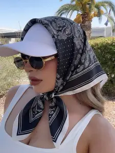 1pc American hot girl black cashew flower printed silk scarf 70*70cm fashionable and versatile bandana commuting and travel atmosphere decorative scarf Neck Scarf square scarf Scarf Wrap