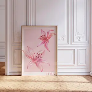 Pink Lily Poster - Lilies Flower Market Wall Print -Pink Floral Wall Art |Framless Poster