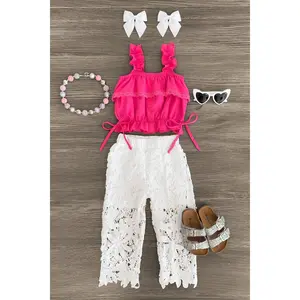 Hot Pink Floral Lace Pant Set