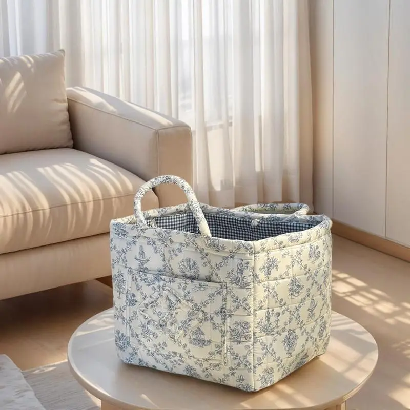 Women's Floral Multifunctional Storage Bag - Large Capacity Organizer, Multifunctional Storage Solution for Organizing Home Sundries, Portable with Dual Handles for Easy Carrying, Use in Kitchen & Bedroom, Grab-And-Go Home Organizer