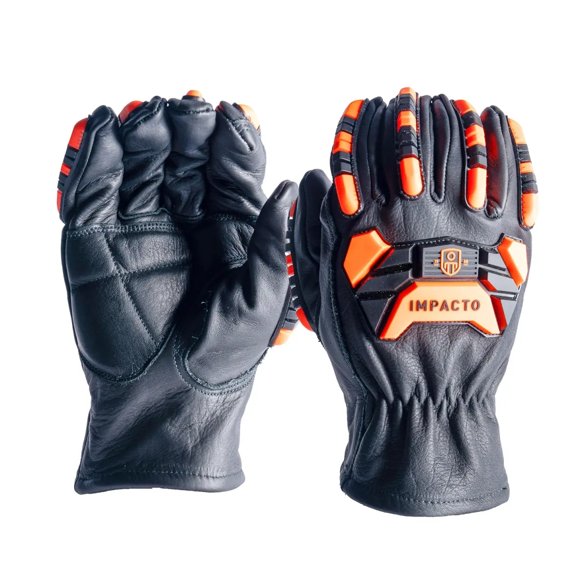 Impacto Protective Products Inc. IG99920 Black Leather Full Finger Impact Gloves - Construction-Grade, TPR Padding, Kevlar Lined, Cut Resistant, Precise Handling, Superior Dexterity
