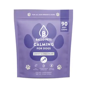 Ballo Pets Calming Chews for Dogs - 90 Soft Chews with Chicken Flavor for Anxiety & Stress Relief - Natural Ingredients Like Chamomile & Valerian Root - Vet Approved for All Dog Breeds & Sizes