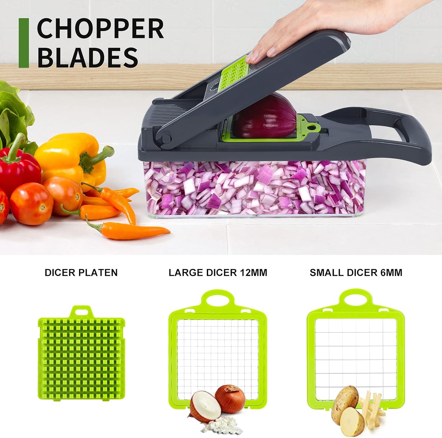 Vegetable Chopper,15-in-1 Multifunctional Food Chopper,Professional Onion Chopper with 8 Blades,Vegetable Cutter with Container for Salad,Potato,Carrot,and Garlic; Essential Kitchen Tool