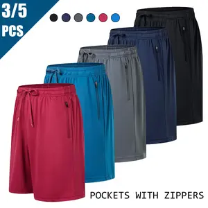 5 Pack Gym Basketball Mens Solid Color Drawstring Shorts Breathable Quick Dry Black Workout Athletic Muscle Shorts with Zipper Pockets Elastic Waist for Summer Casual Running Men's Bottoms for Daily Wear