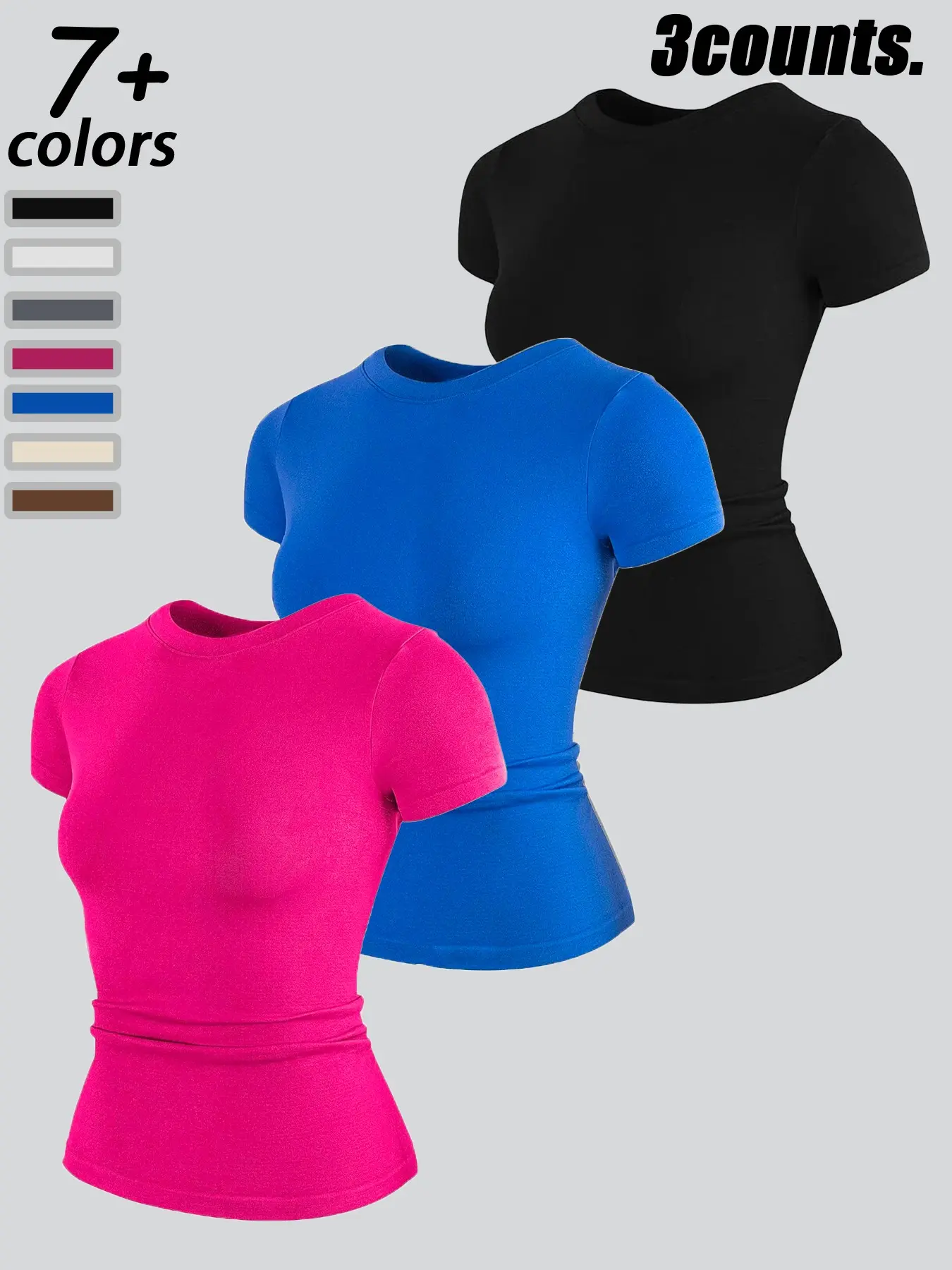Women's High Elastic Seamless Fitted Short Sleeve T-Shirt, Stretch Athletic Tee, Yoga Wear Casual Quick Dry Fitness Top, Running Sportswear, Sports Tops