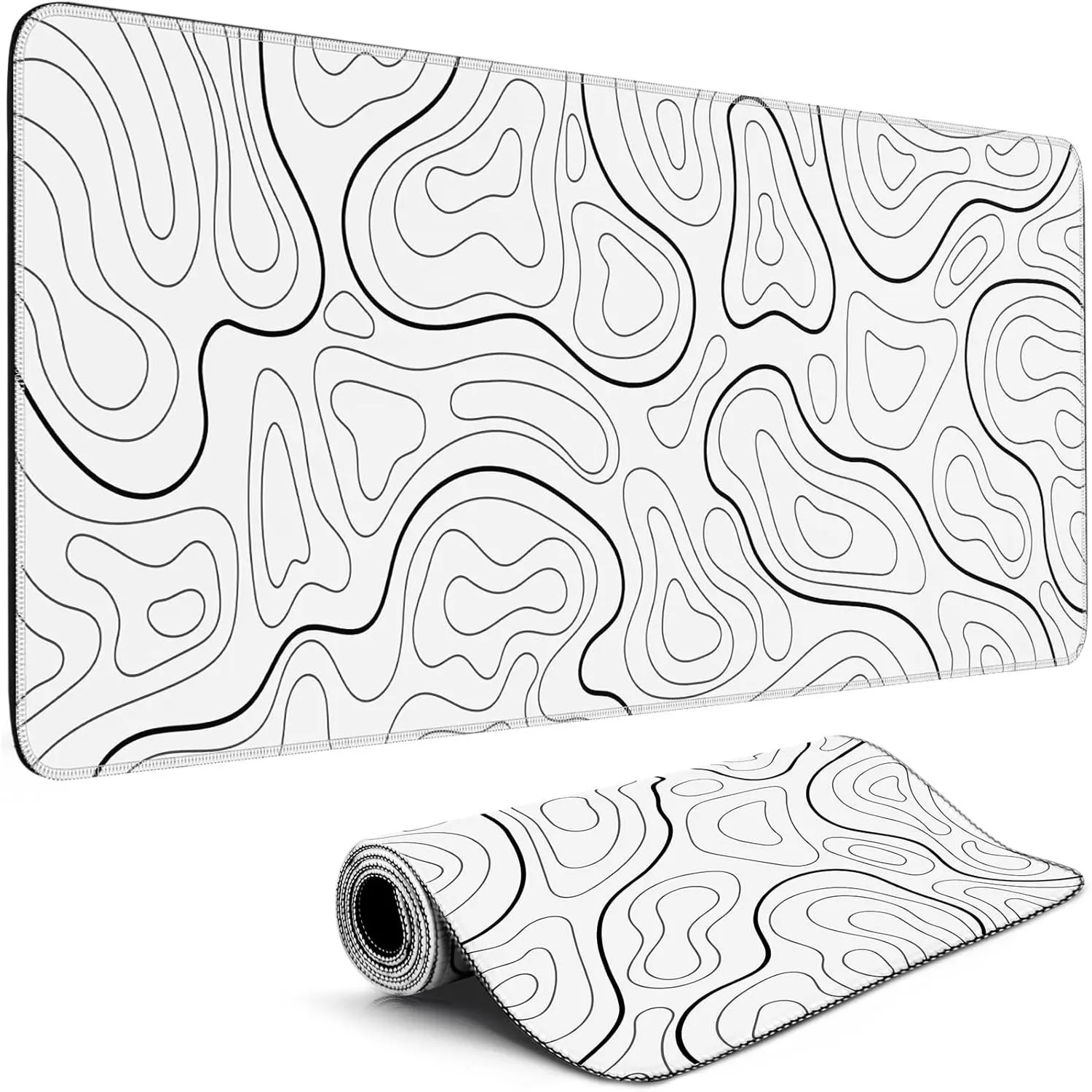 Gaming  Pad Big Mousepad with Non-Slip Rubber Base, 31.5 x 11.8 in XL Large Desk Mat for Gaming Home Office, Long Keyboard Pad  Mat for Computer with Stitched Edges, White Topographic