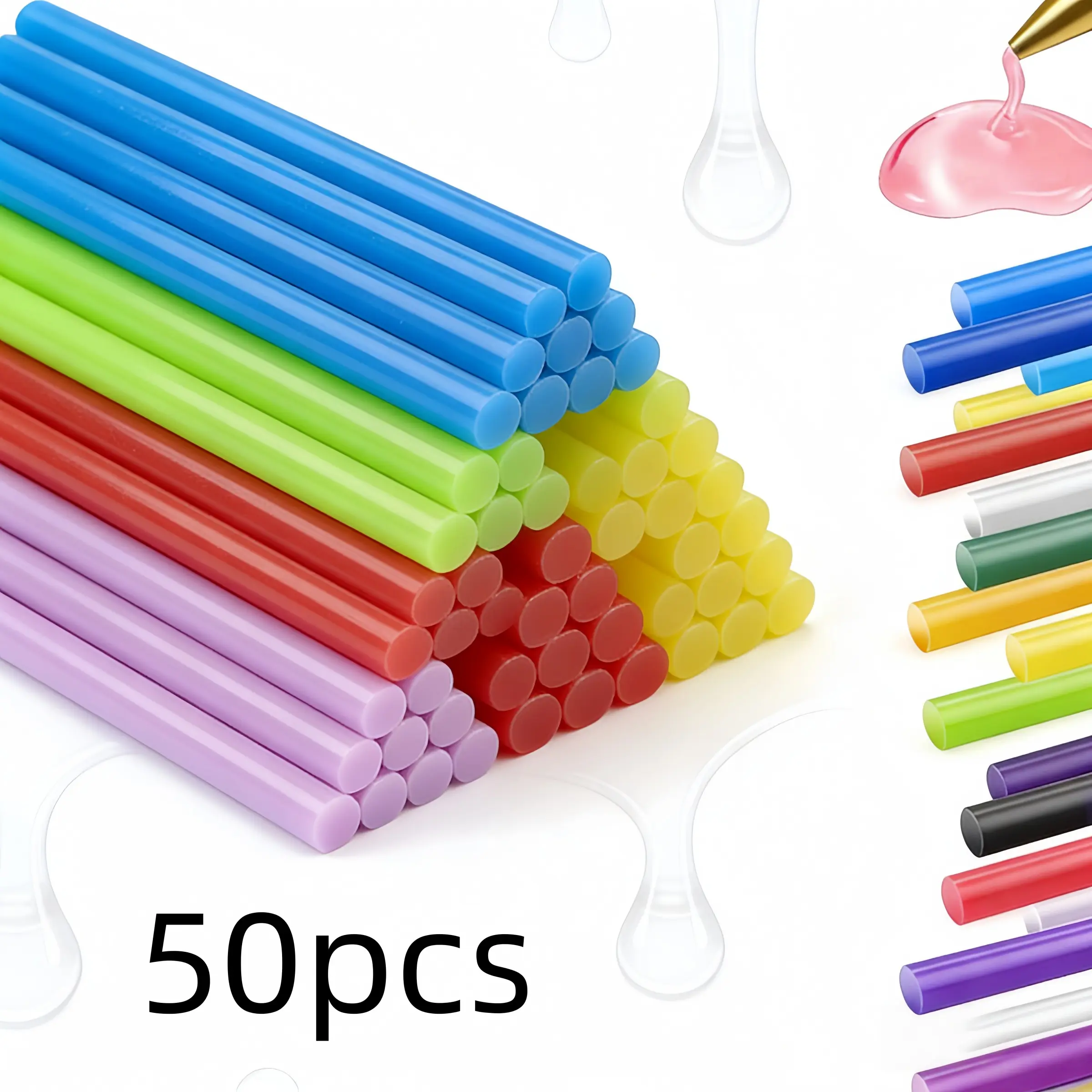 50 Colorful Hot Melt Glue Sticks, High Bond Sticky Adhesive, Size 0.7cm X 10cm, Ideal for Handmade Crafts, DIY Projects, General Repair, Holiday Decorations