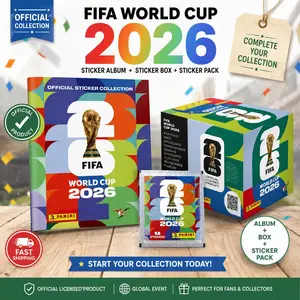 International Soccer Sticker Collection Box – 25/50/100 Packs with Soft Cover Album