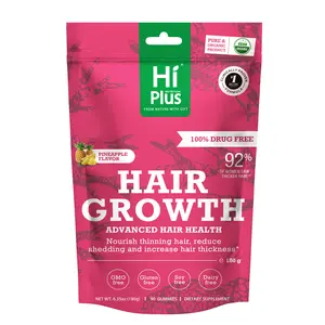 HiPlus Hair Growth Accelerator Biotin & Collagen Dietary Supplement, Organic Chewable Collagen Boosting Gummies for Thicker, Stronger Hair, Scalp Nourishment, Regrowth Support, Dermatologist Recommended, 45-Day Supply, Skin Care Haircare