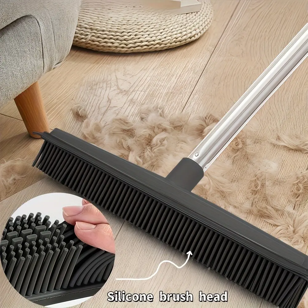 Pet Hair Cleaning Broom, Fur Broom, Whisk Broom, Scraper Brooms, Sweeping Broom, Soft Bristles, Two-In-One Carpet Floor Brush, Rubber Material, Scraper Included, Suitable for Carpets, Hardwood Floors, Tiles