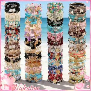 11/21/31/43pcs Mixed Color Glass Bead Bohemian Style Bracelet Set for Women - with Heart Butterfly Elephant Alloy Charm, Versatile for All Seasons, Perfect for Casual Attire Gifting Valentine's Day Pretend Jewelry Toys