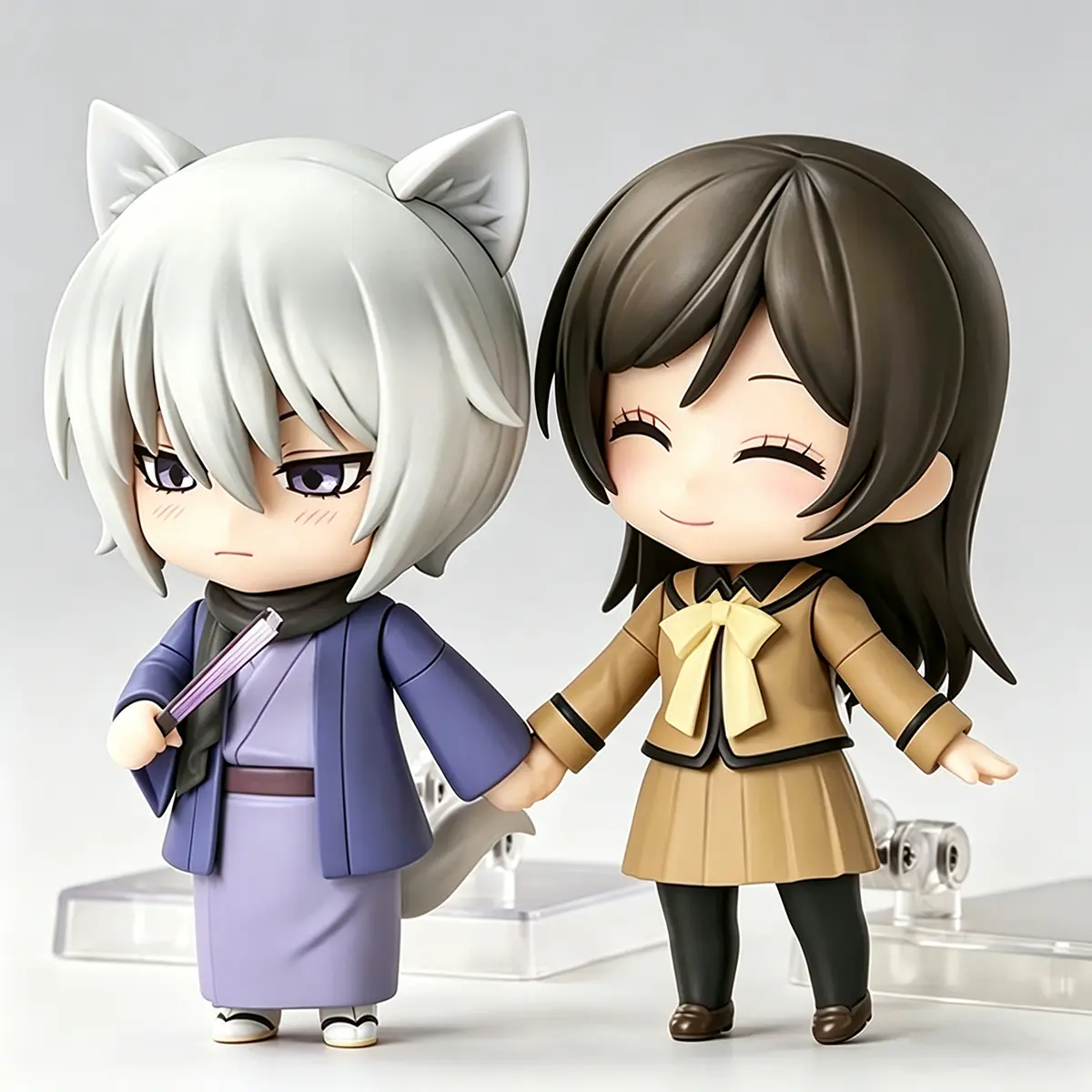 Kamisama Kiss Chibi Action Figure Set, Tomoe & Nanami Momozono Figurines Sold Separately or 2-Piece Bundle, Movable Swap Face Anime Dolls with Fox Tail Flame Accessories, Boxed Collectible Desktop Toy Gift for Kamisama Kiss Manga Fans