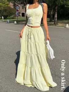 Women's Layered Cake Skirt, Casual Loose-Fitting Maxi Skirt, Elegant Ditsy Floral Pattern, All Seasons Fashion, Comfortable and Stylish, Womenswear