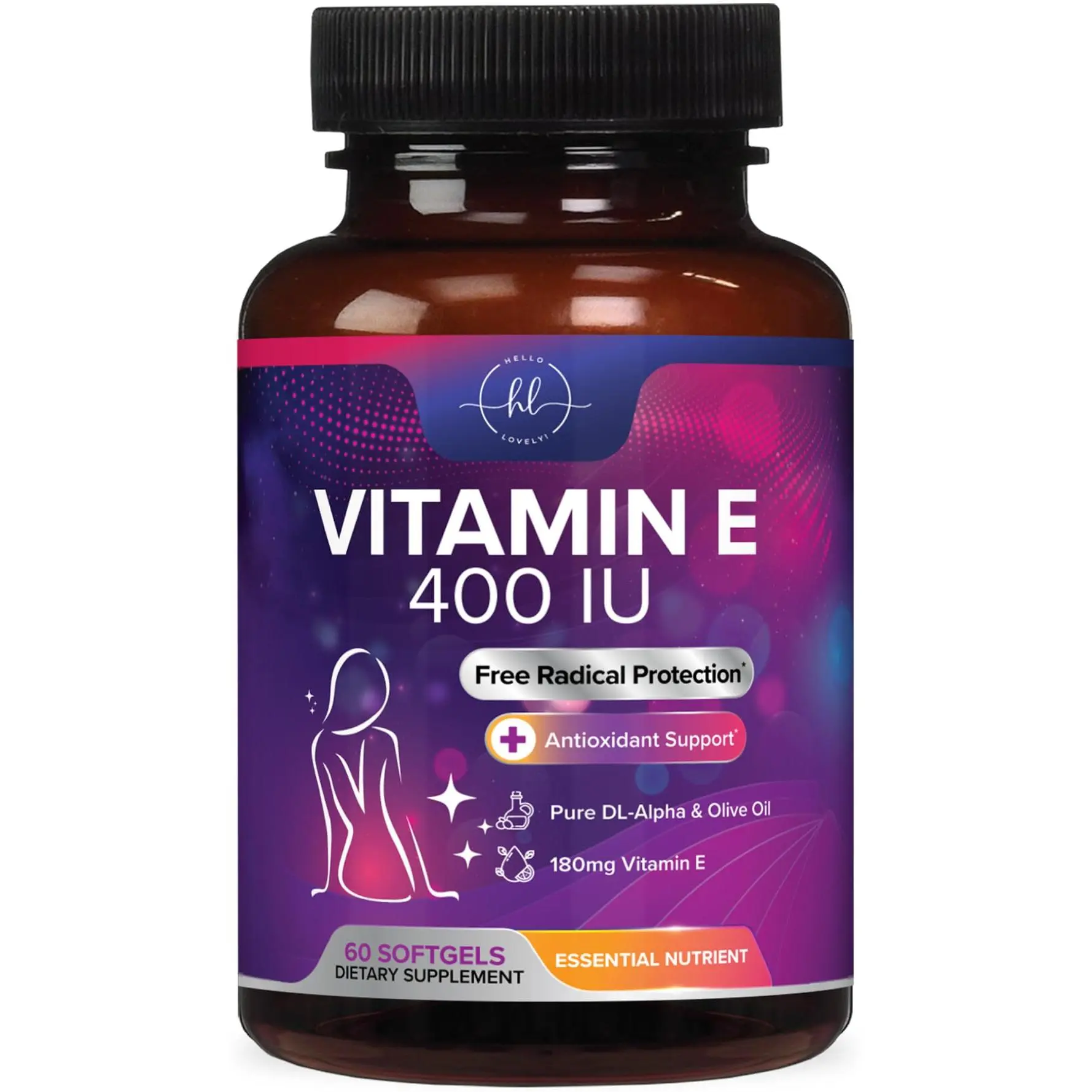 E Vitamin for Women and Men - 180 mg (400 IU) dl-Alpha - Powerful Antioxidant Dietary Supplement - Hair, Skin, & Immune Health Support Healthcare Edible Fitness