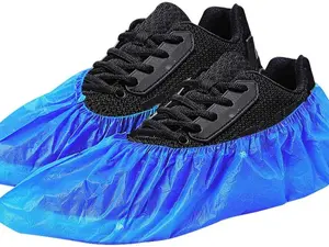 Plastic Disposable Shoe Covers 100 Pack (50 Pairs) - Waterproof, Non-Slip Boot Covers for Home Dust, Floor Protection, Blue