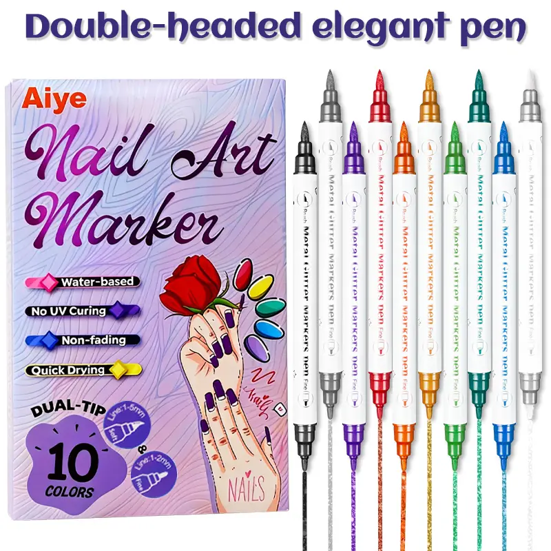 Dual-tip Nail Art Marker 10-Color Set with Fine & Broad Nibs, Manicure Tool Assorted Colors Quick-Drying Acrylic Paint Pens for Note Taking,DIY Manicures & Easy 3D Designs,Creative Drawing Art Pen for Women & Girls,Beginners & Pros Birthday Christmas Gift