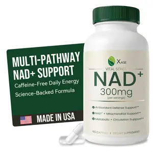 XAGE Daily NAD+ Organic Unscented Vitamin Dietary Supplement Capsules - Caffeine-Free, Supports Healthcare, Fitness, Metabolism, Brain Health - 60 Count Wellness Routine Aid