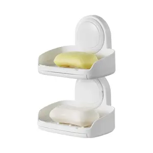 VEVOR Soap Holder for Shower, Double Layer with Suction Cup, Wall Mounted NO-Drilling, Strong Suction Bar Soap Sponge Holder, Self Draining Soap Saver, for Shower Bathroom Bathtub Kitchen, Removable