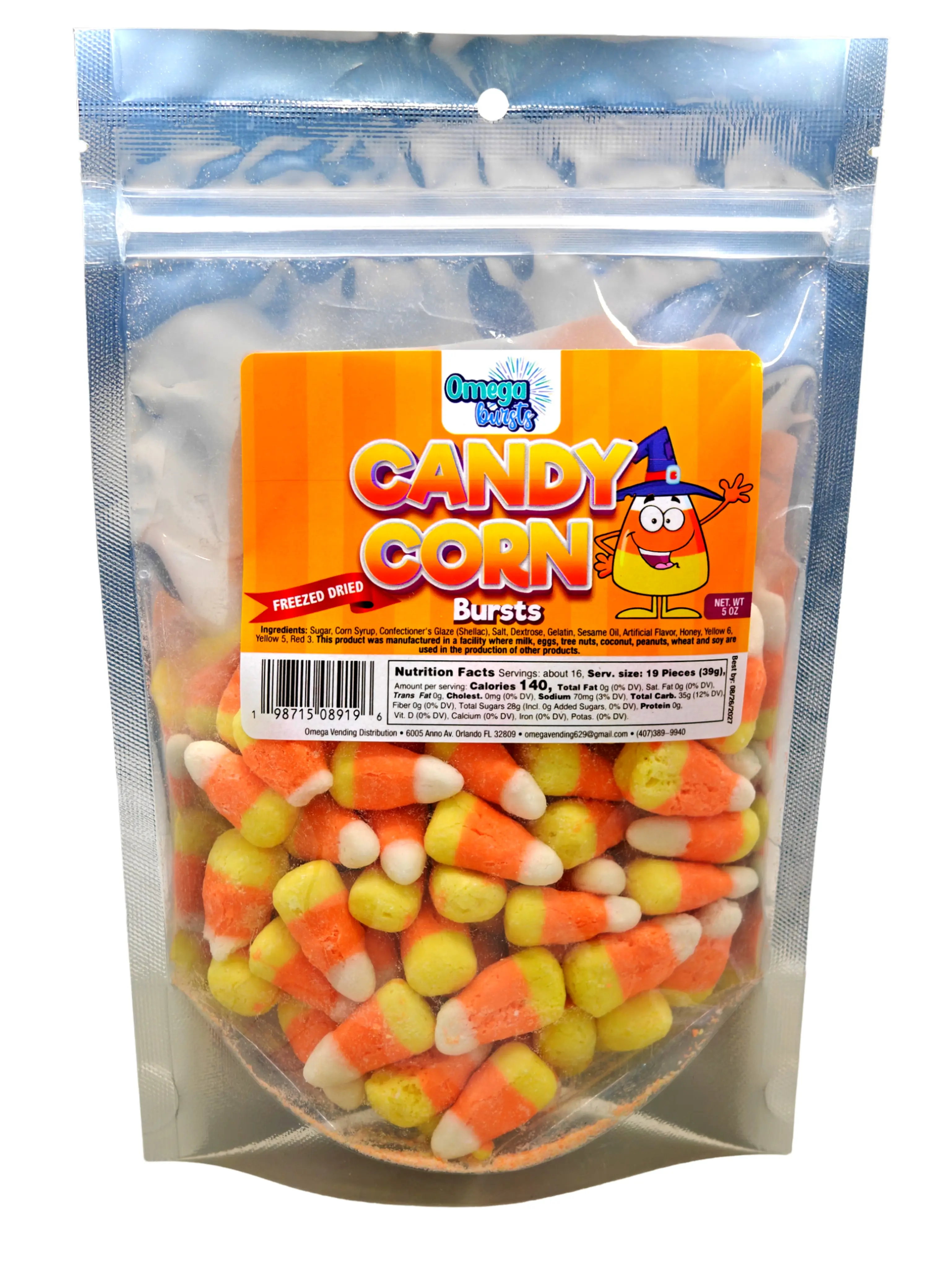 Omega Bursts Candy Corn Bursts – Freeze-Dried Candy Corn – 5 oz Resealable Bag Snack Sweet Bonbon