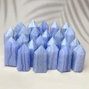 Blue Lace Agate Tower Point Spiritual Room Decoration Crystals Healing Chakra Reiki Gemstone