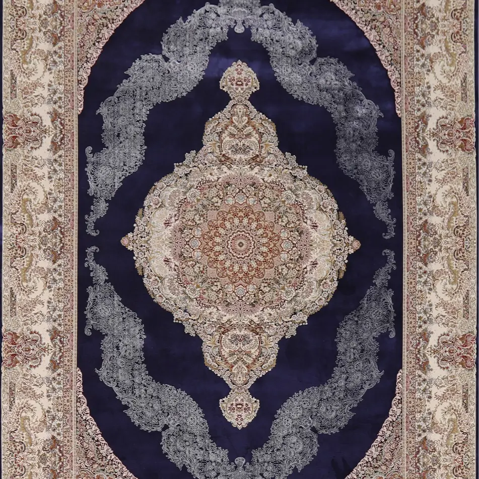 Turkish Blue Silk Traditional Area Rug 7x10 Oriental Carpet
