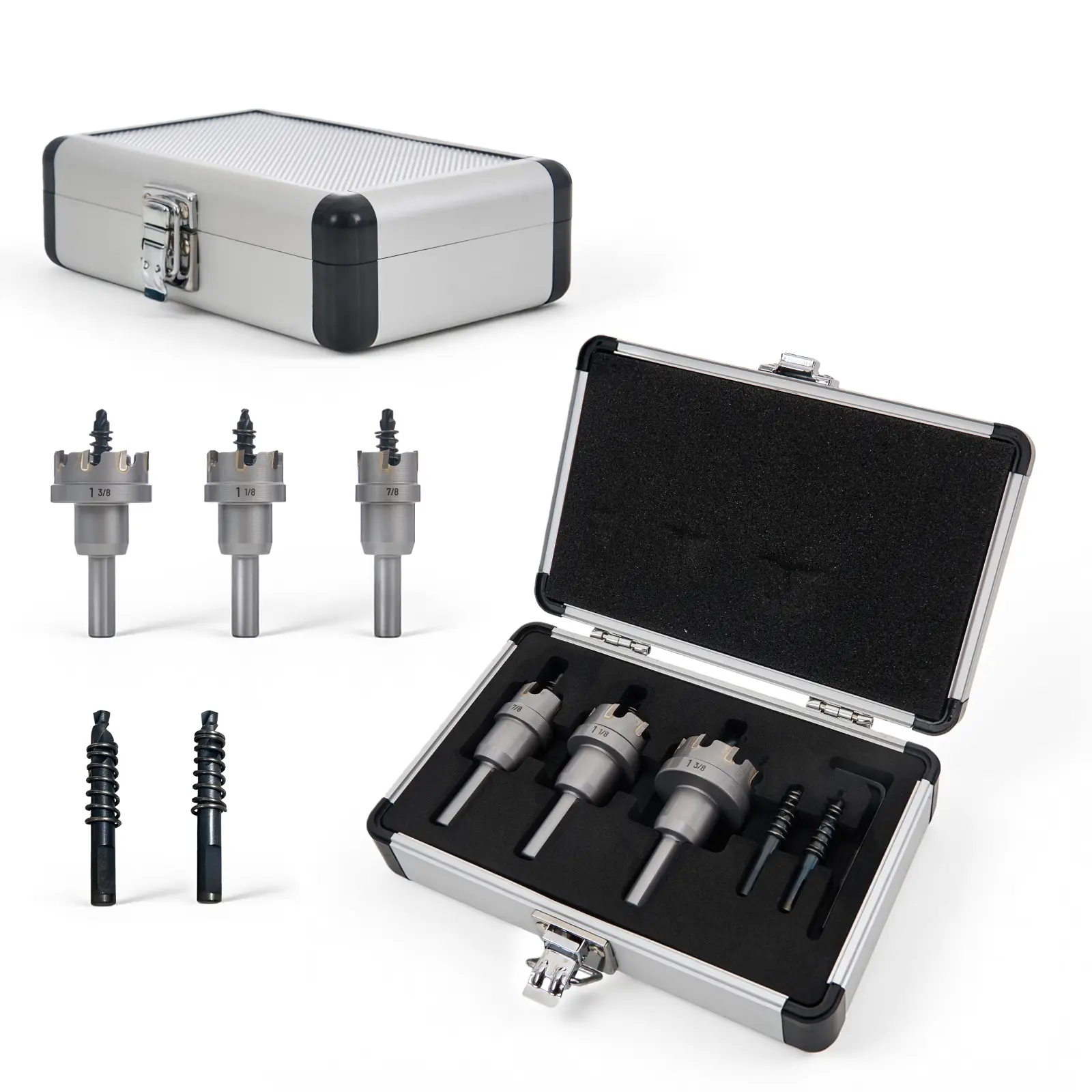 BLACK CANYON 5 Pcs Carbide Hole Saw Kit, Heavy Duty Hole Saw kit, Includes 7/8" / 1-1/8"/ 1-3/8"Carbide Hole Cutters and Pilot Bits & Hex Hey, for Stainless Steel/Iron/Aluminum/Metal
